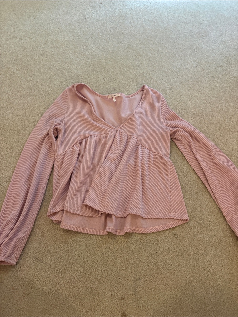 miami Ribbed Peplum Long-Sleeve Top - Dusty Rose